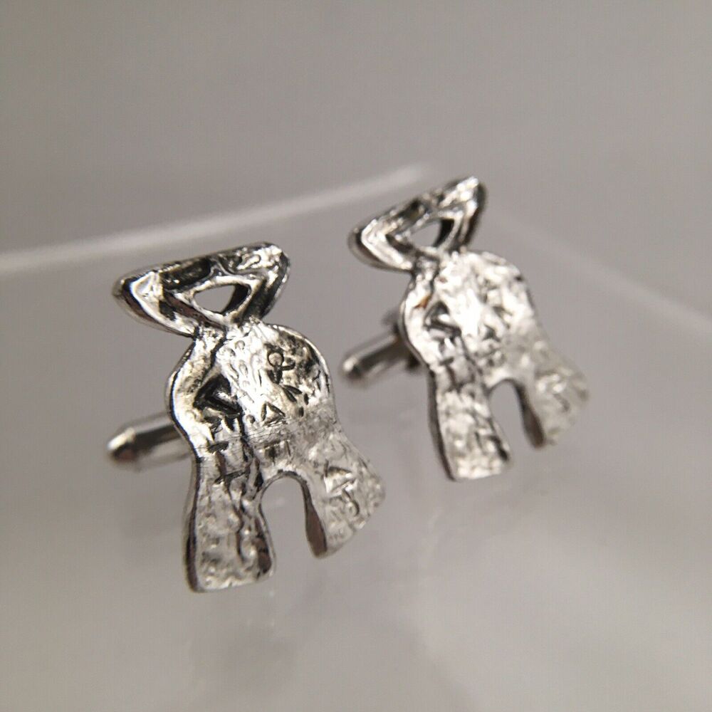 Alien Humanoid Human Figure Cufflinks Silver Tone Southwestern VTG Shields J4